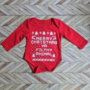 Merry Christmas Ya Filthy Animal Baby Boy Girl Bodysuit Funny Red Holiday Onesie